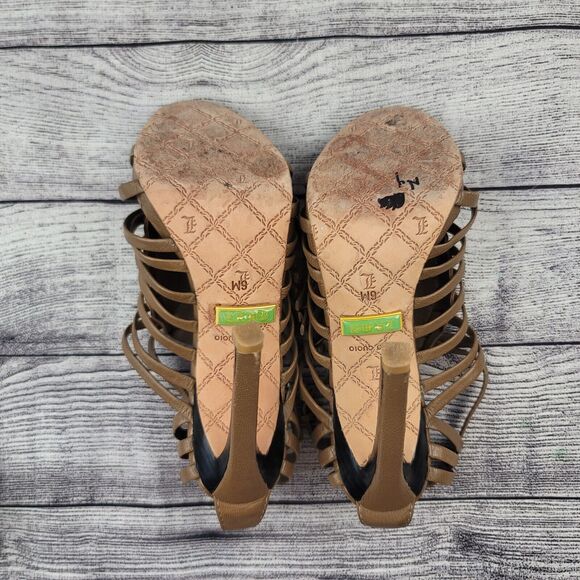 L.A.M.B Brown Leather Strappy Sandals Heels Size 6 - Picture 7 of 7